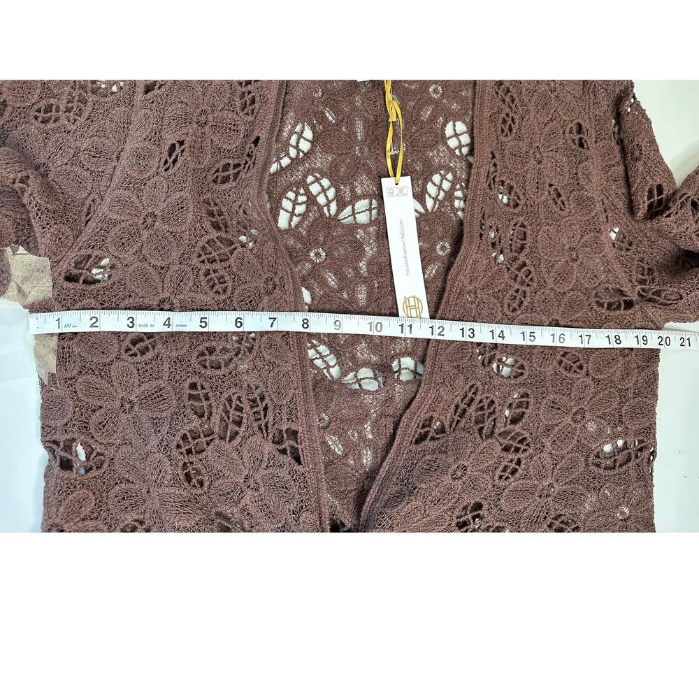 House of Harlow 1960 Brown Lace Tie Front Ruffle Sleeve Blouse NWT One Size - Picture 8 of 8